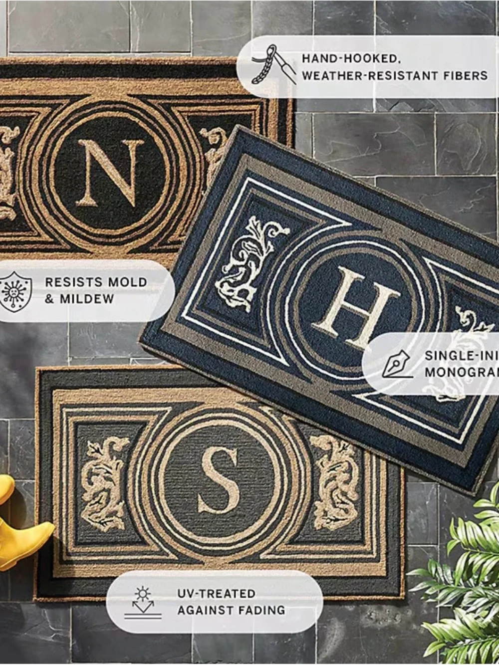 Frontgate Wingate Monogrammed Door Mat “S” in Toast